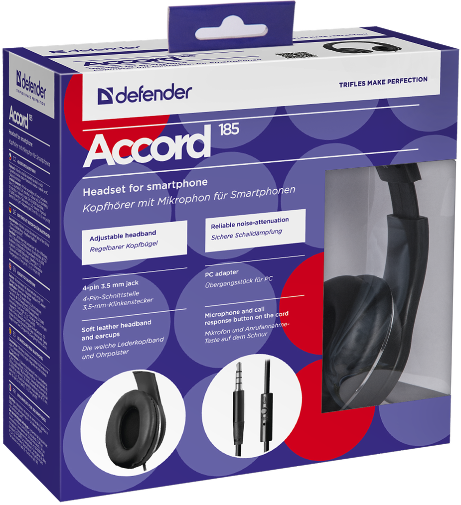 63185 гарнитура для смартфонов accord 185 черный, кабель 1,2 м Defender Santreyd  - Вид №3