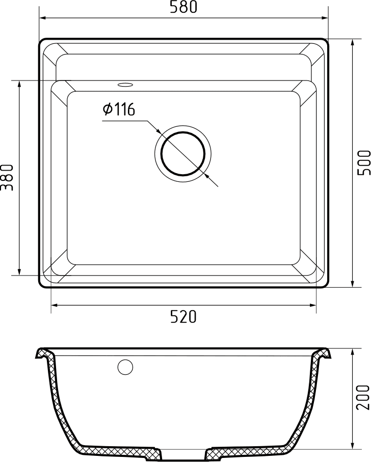 Кухонная мойка Искусственный камень VERTEX S235 GranFest V-580-S235 - Вид №1