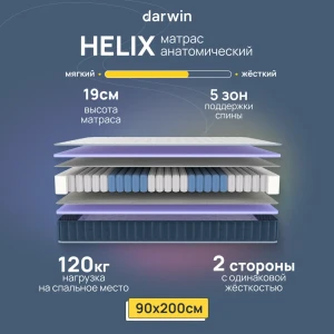90972006 Матрас Darwin Helix 90x200 см независимый пружинный блок, односпальный, жесткий STLM-1027383