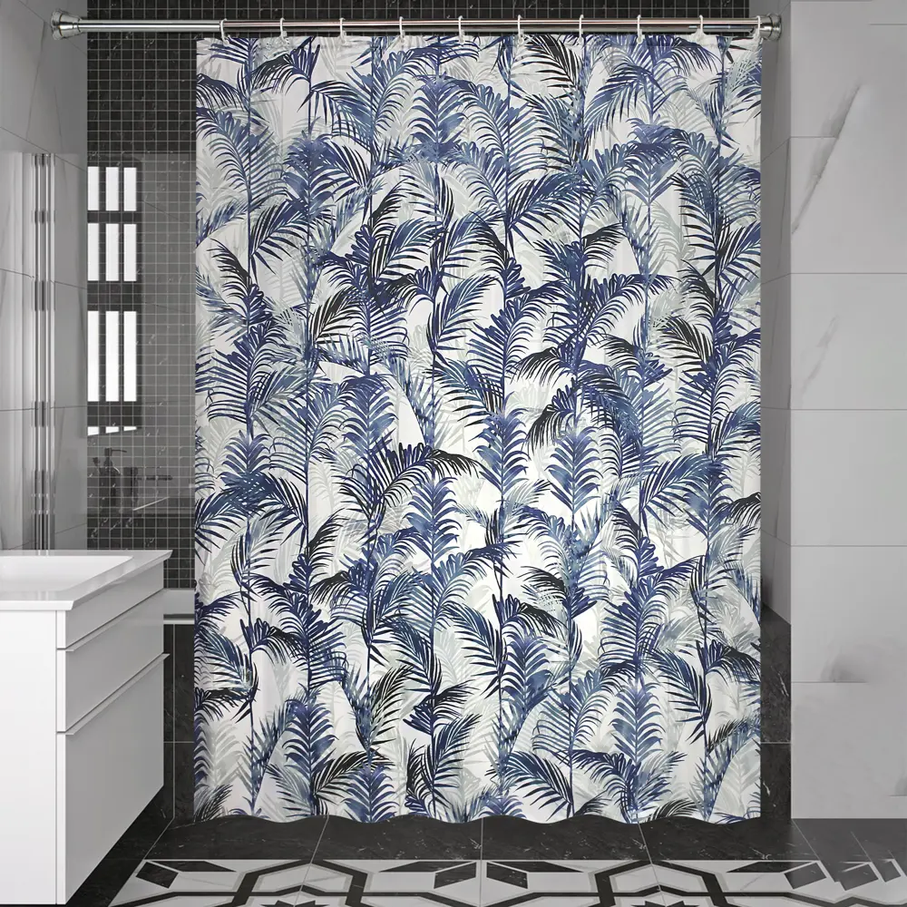 Штора для ванны Bath Plus Palm Leaf 180x200 см полиэстер цвет сине-белый CHARME GREEN STLM-2182278