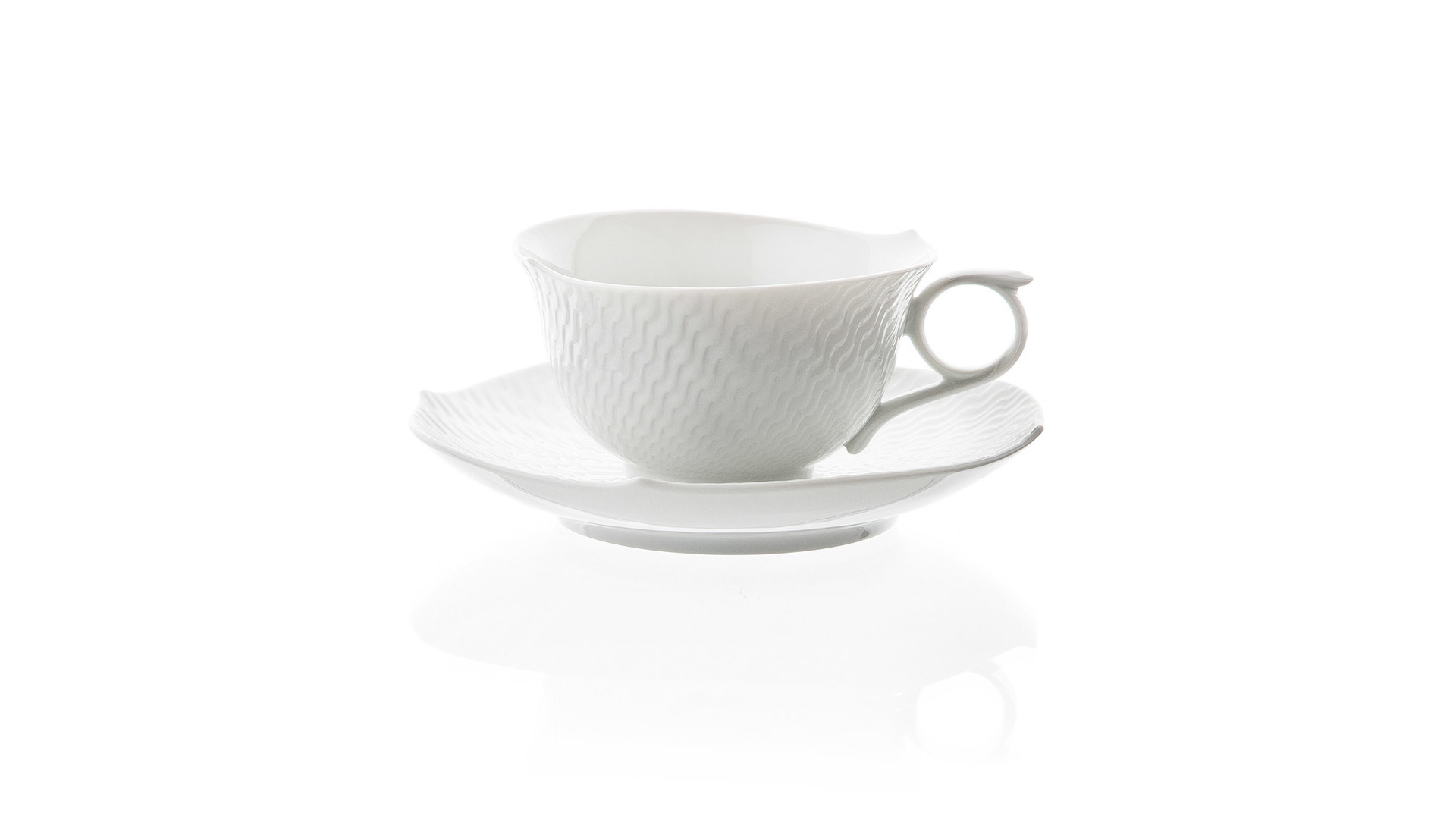 77807 Meissen Набор из 2 чашек чайных с блюдцами 170мл "Игра волн, рельеф, белый" Фарфор  - Вид №1