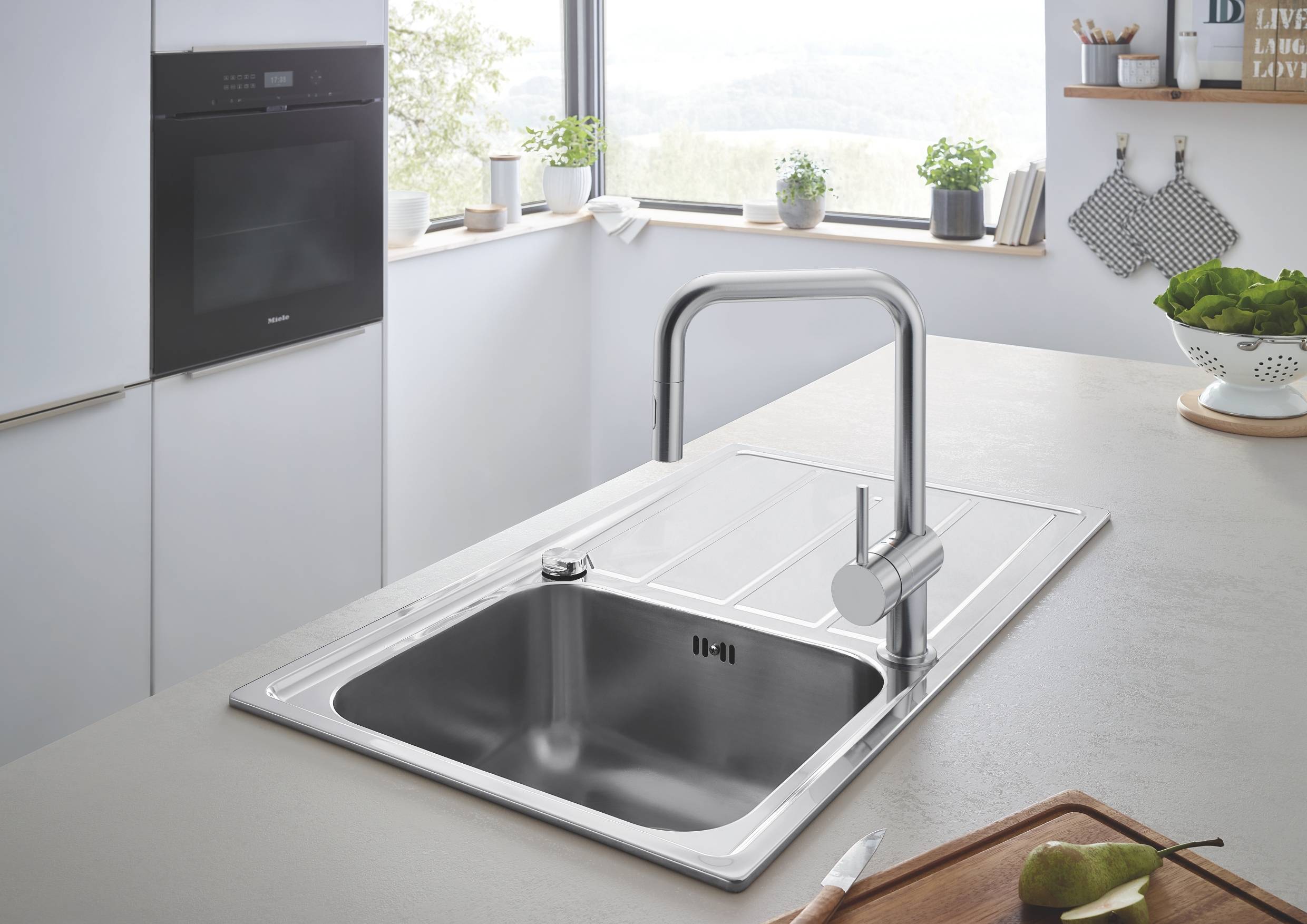 Смеситель для кухни GROHE Minta, выдвижной излив, суперсталь (32322DC2) - Вид №2