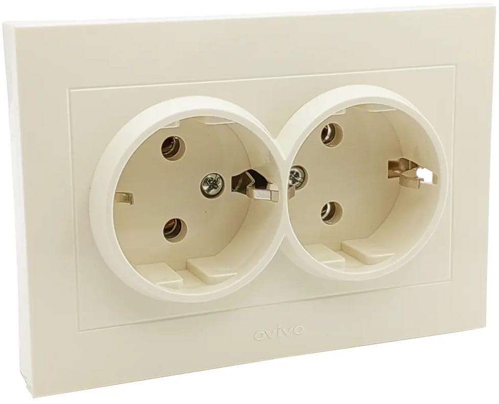 90802113 Розетка двойная встраиваемая Ovivo Grano 400-020300-907 с заземлением цвет кремовый STLM-0388887