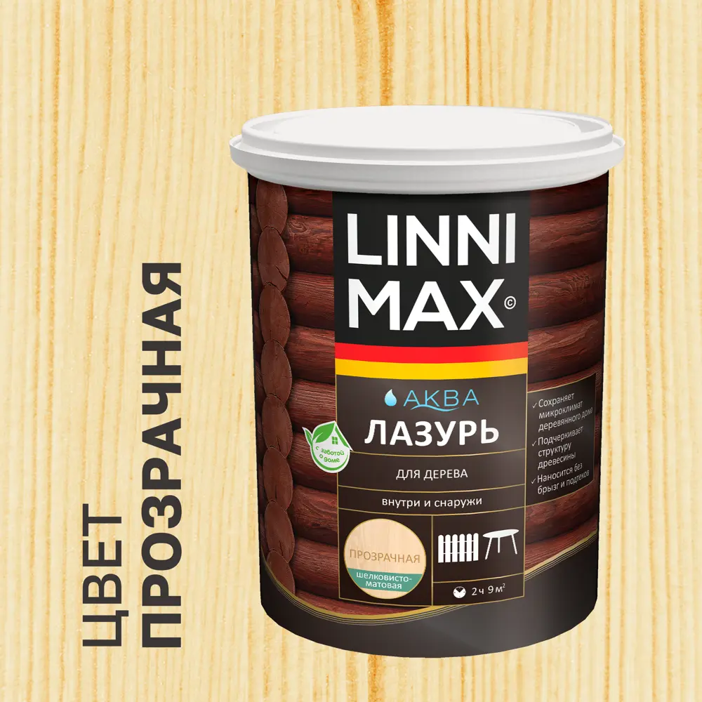 89349656 Лазурь для дерева Linnimax полуматовая прозрачная 0.9 л STLM-0859042