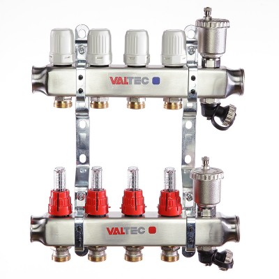 VTc.586.EMNX.0607 Коллекторный блок из нержавеющей стали с термостатическими клапанами и расходомерами Valtec 1", 7 x 3/4", "евроконус"  - Вид №2
