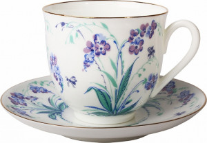 84813 Императорский фарфоровый завод Чашка с блюдцем "Незабудки" "Ландыш" Фарфор костяной