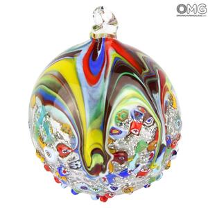 3285 ORIGINALMURANOGLASS Новогодний шар - серебро и миллефиори - MURANO GLASS XMAS 8 см