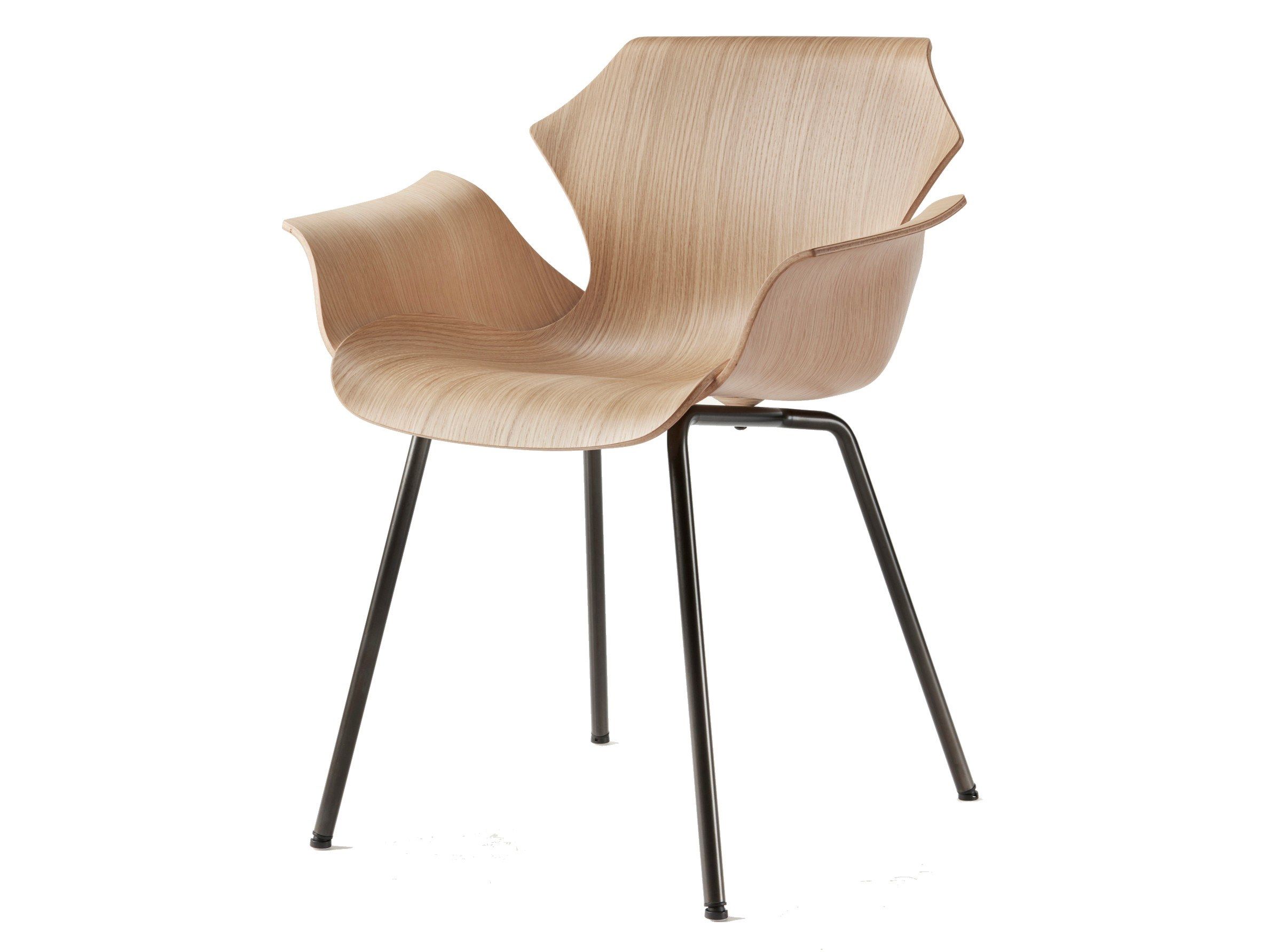 Стальной и деревянный стул с подлокотниками BassamFellows Лепесток ARCH-00049661 - Вид №4