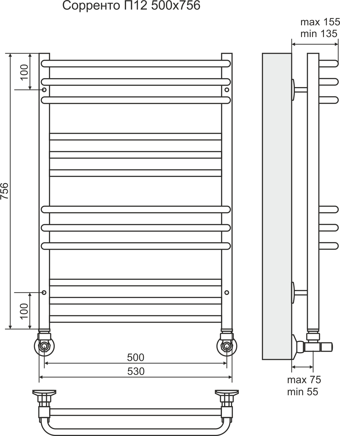 4620768882326 ЛЮКС Соренто П12 500х756 (3+3+3+3) Полотенцесушитель TERMINUS Нержавеющая сталь - Вид №2