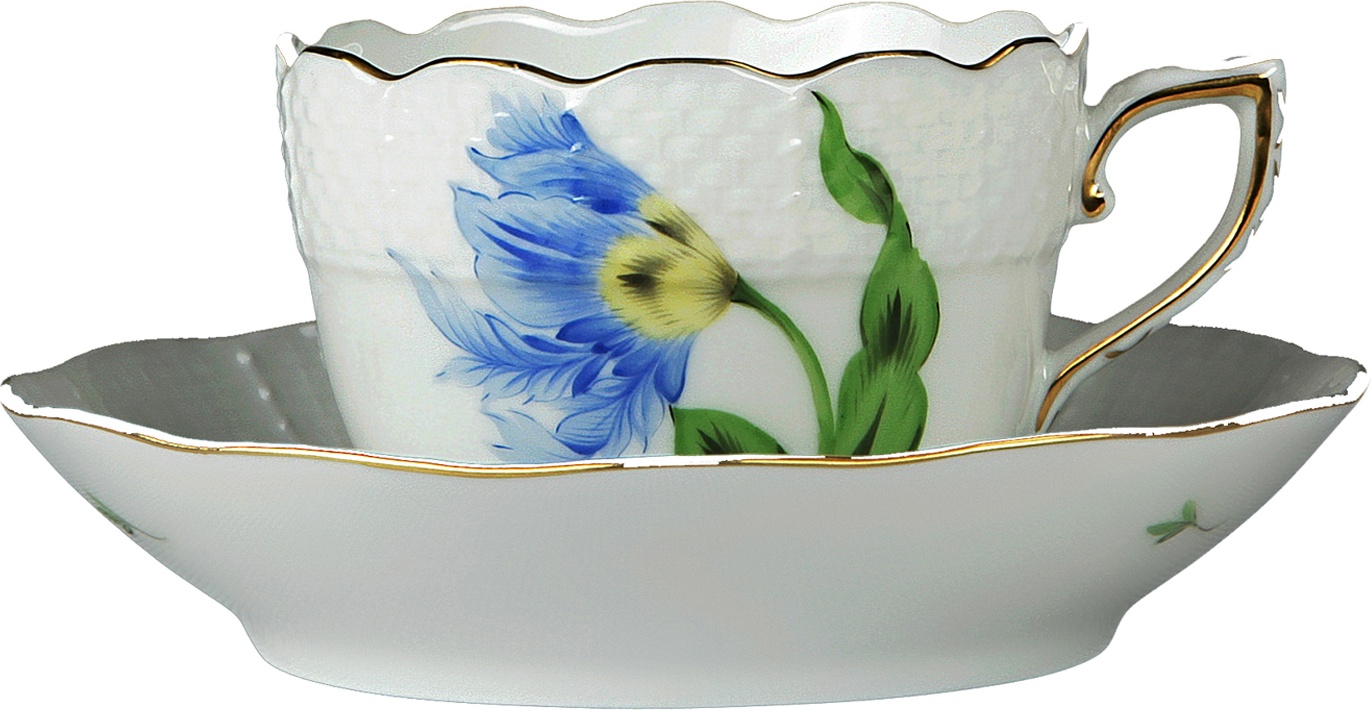 1051667 Herend Чашка для мокко с блюдцем 80мл "Китти" (синяя) Фарфор 