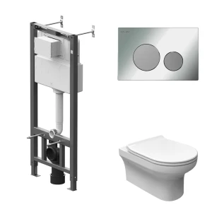 Комплект инсталляции AM.PM Tech с унитазом закрытым Sensea Favori клавиша AM.PM Tech L серебристая