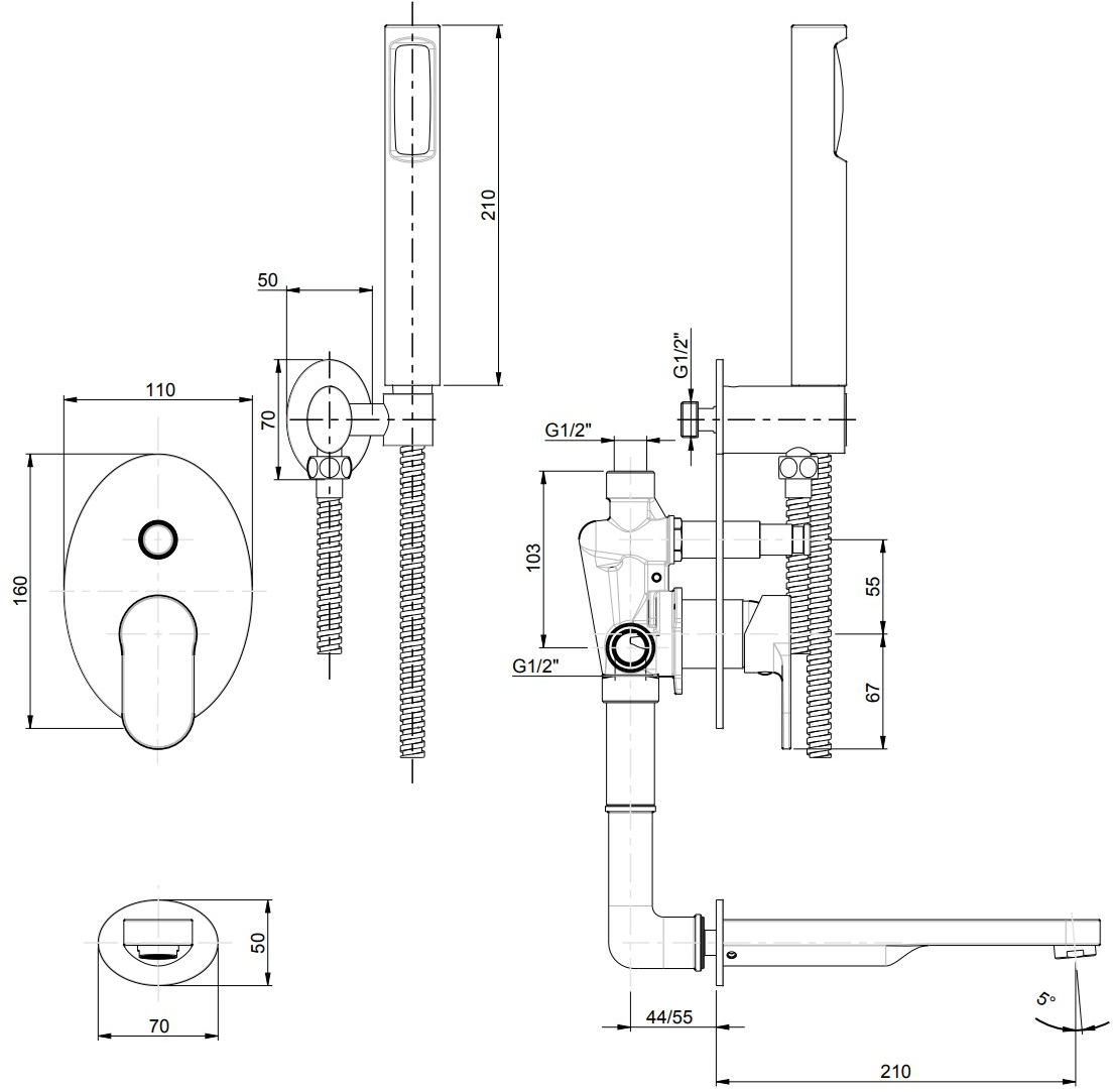 Rubinetterie Frattini Смеситель для ванны, однорычажный, встроенный Fosca sun-id-1463859 - Вид №1