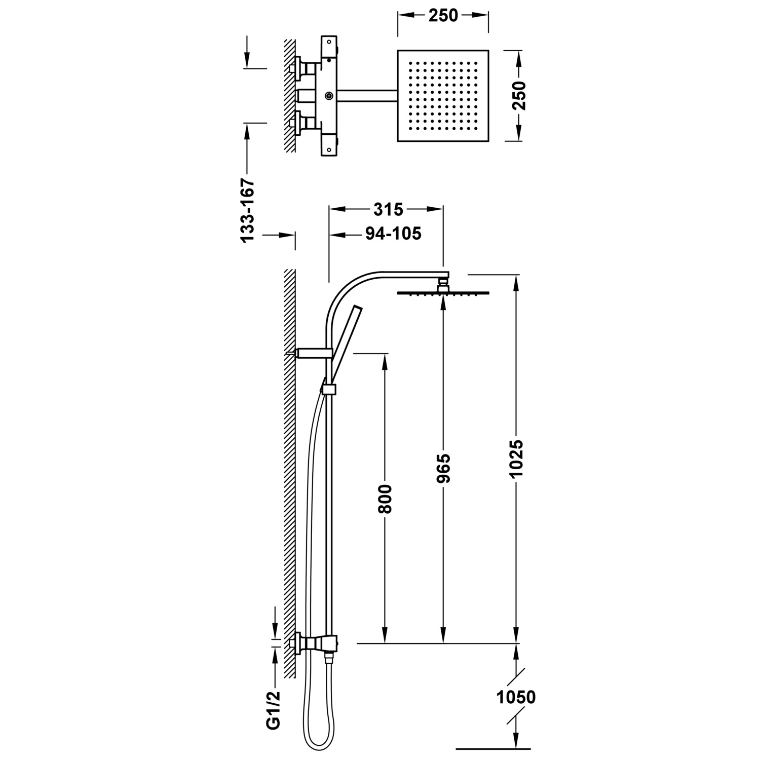 НАСТЕННЫЙ 2-полосный настенный термостатический смеситель для душа-19039310 TRES Thermostatic - Вид №1