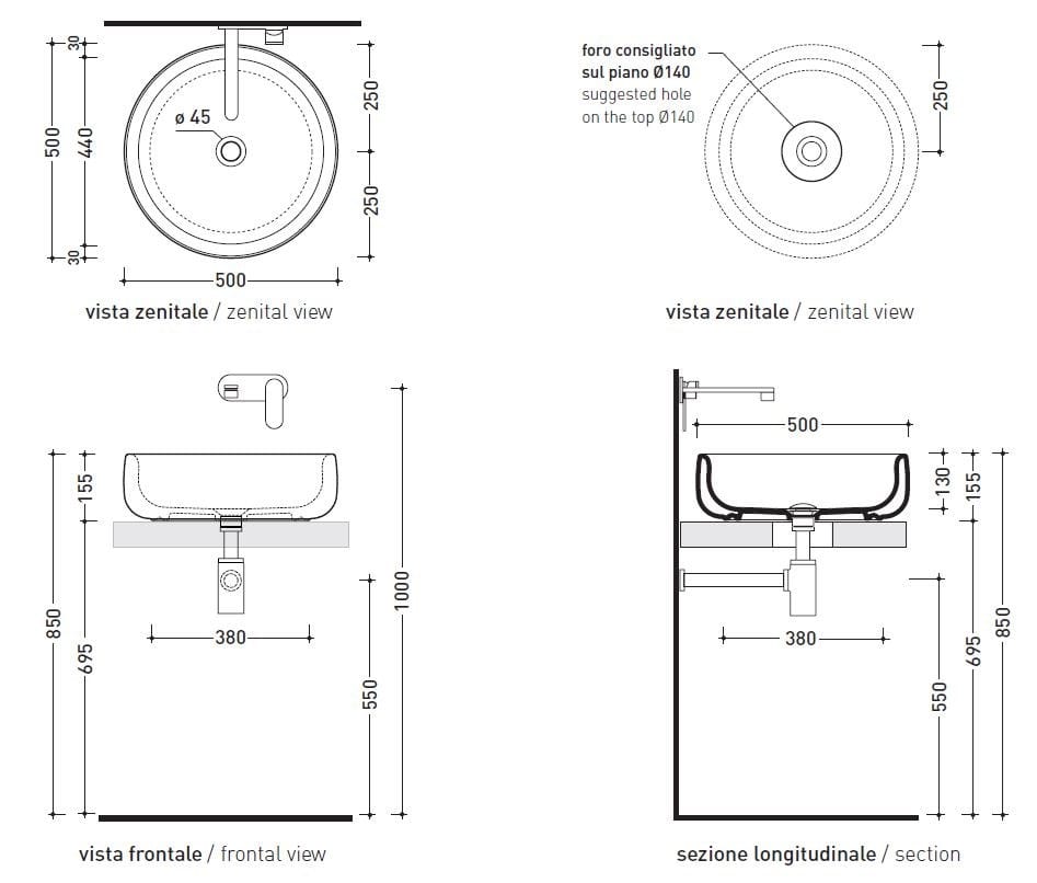 Керамическая круглая раковина с одной столешницей Ceramica Flaminia Bonola ARCH-00115321 - Вид №2