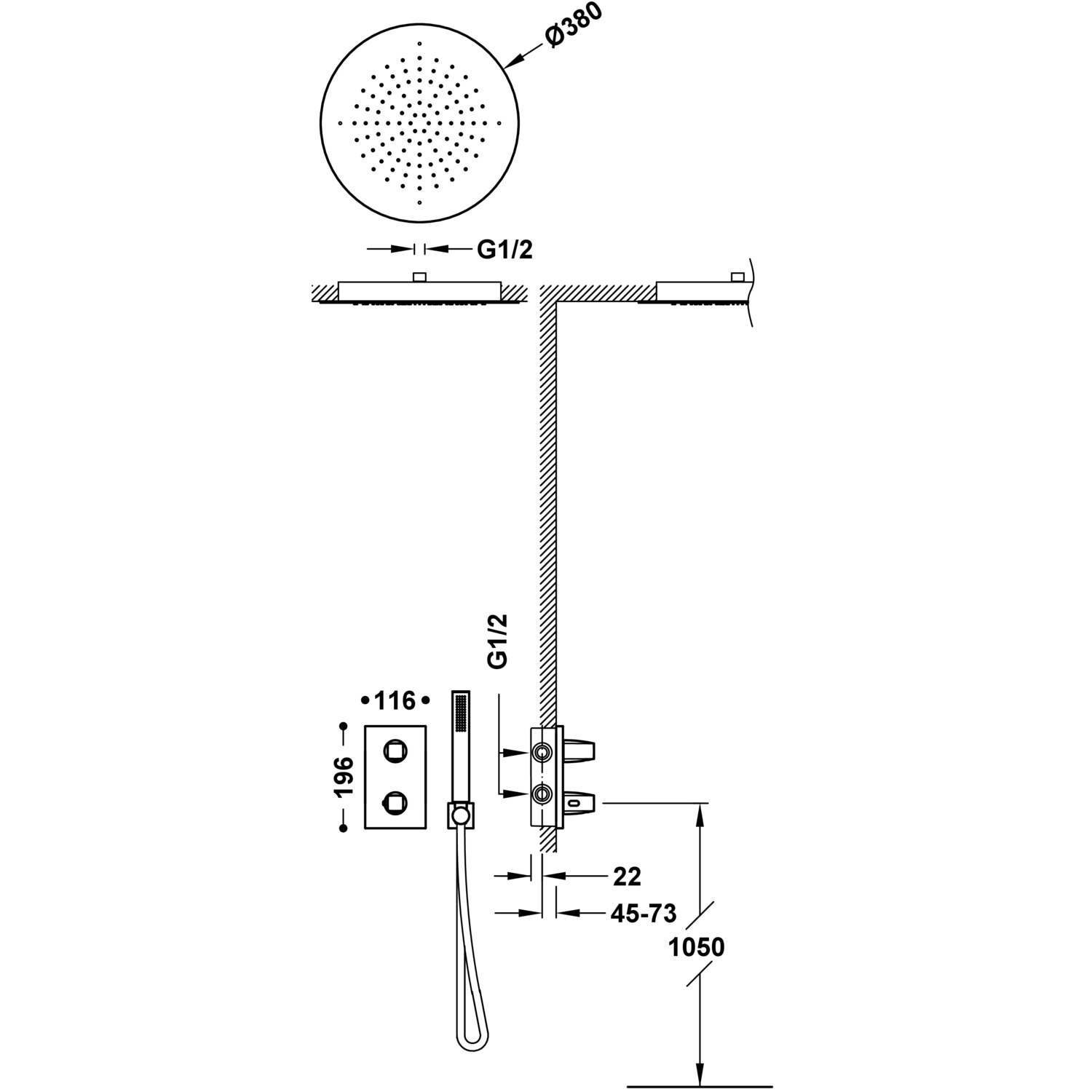 Комплект 2-ходовых скрытых термостатических кранов Therm-box Therm-box для душевых кабин-21125006BM TRES Thermostatic - Вид №1