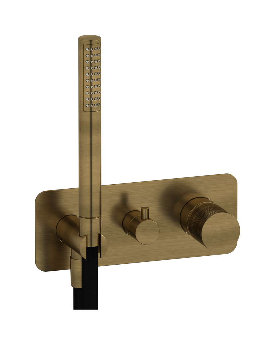 Внешние части встроенного в стену смесителя на 3 потребителя в комплекте с душевым гарнитуром. WE ARE IB vn398rs Modern Bronze Vinile