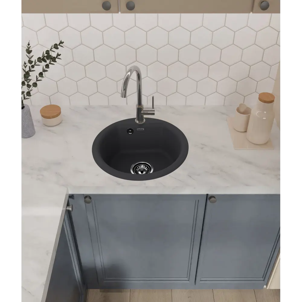 GRANFEST Smart GF-SM 435 - Кухонная мойка из мраморной крошки черного цвета 89364735 STLM-0883972