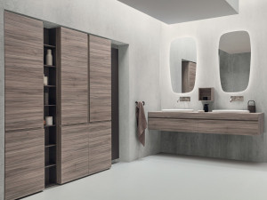 Деревянный двойной подвесной шкаф для умывальника с настенным креплением