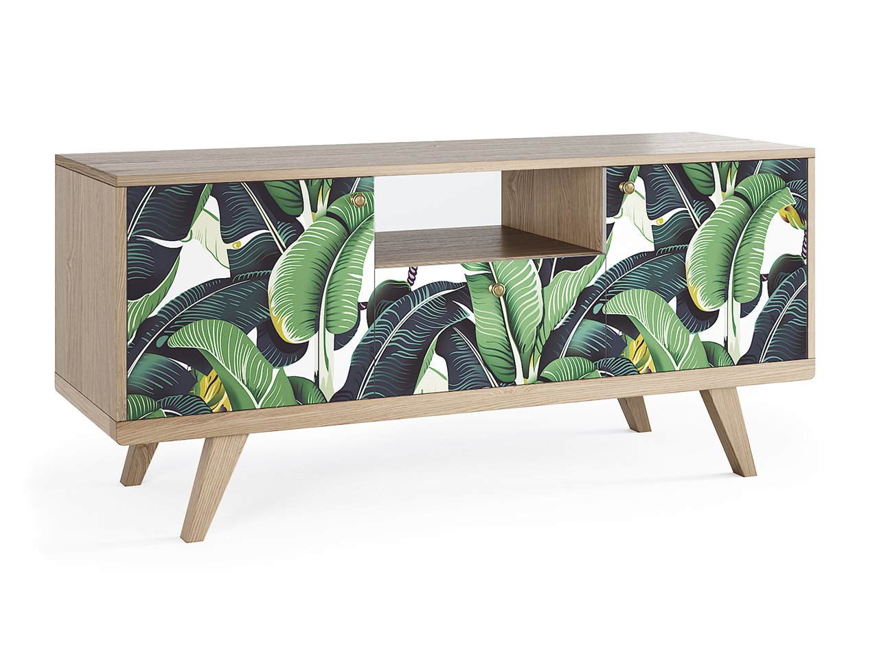 Тумба под телевизор с ящиком осветленный дуб с принтом Thimon THE IDEA  210229 Зеленый;синий;разноцветный  - Вид №1