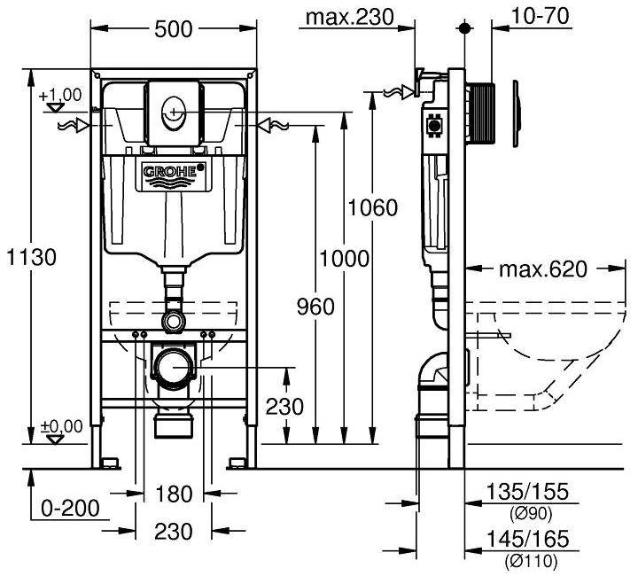 NW0003 Подвесной унитаз настенный Белый Grohe Bau Тайвань - Вид №8