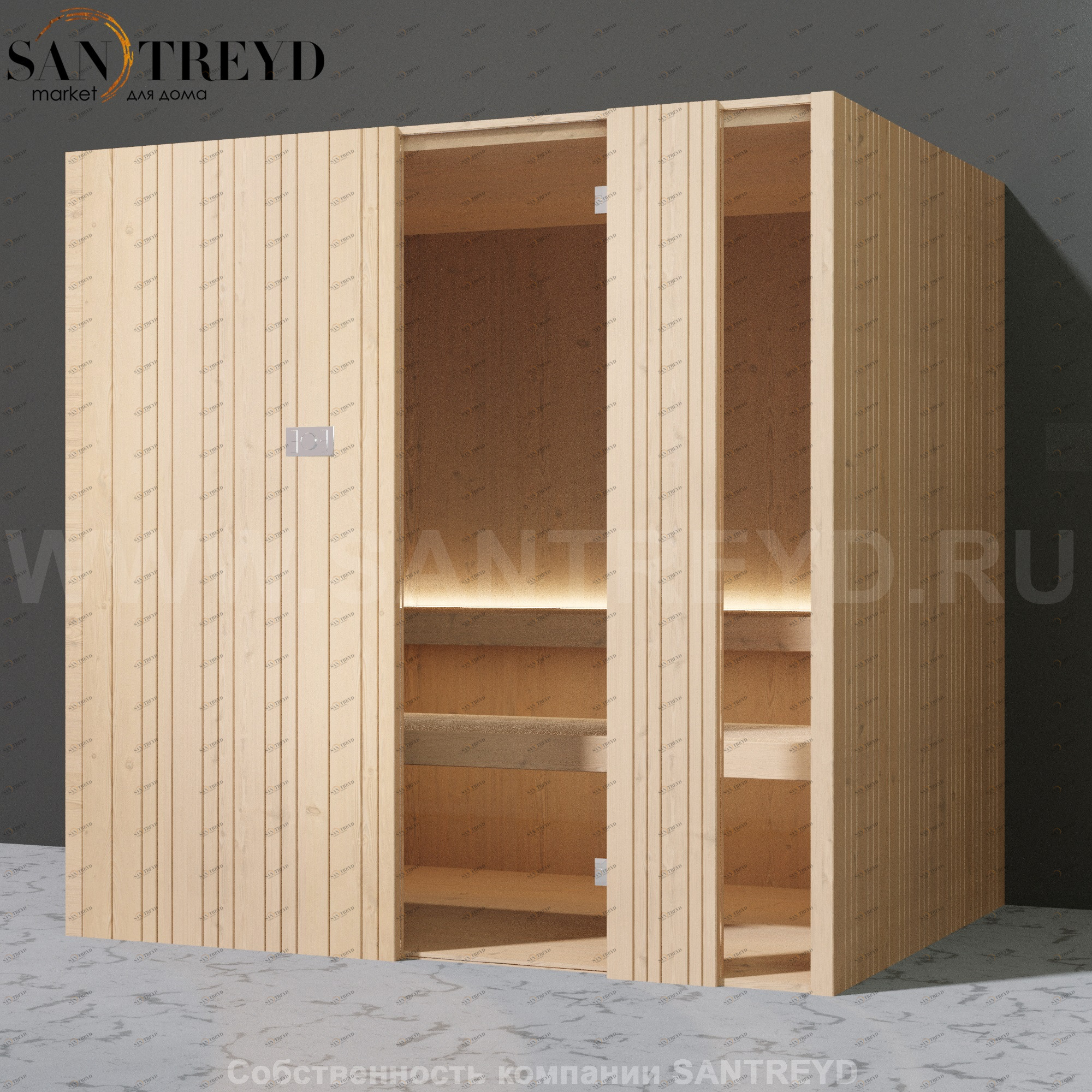 Effegibi AUKI SA50600050 Сауна. Установка: к стене. Мощность: 6 кВт макс. Размеры: длина 228 см, ширина 170 см. Отделка: канадский хемлок.