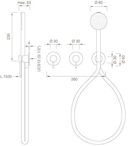 Ceadesign Настенный комплект из 2 смесителей для ванны / душа с ручным душем Gastone Gas 25 h - Вид №1