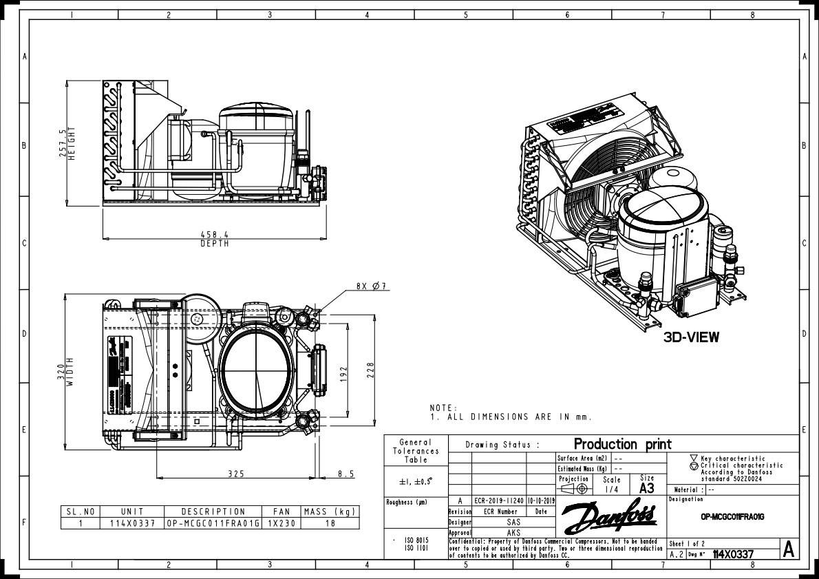 Danfoss OP-MCGC — компрессорно-конденсаторный агрегат OP-MCGC012SCA00G агрегат компр.-конд. 114X0340  - Вид №10