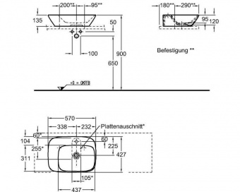 121650000 Подвесная раковина настенная прямоугольная Keramag  - Вид №5