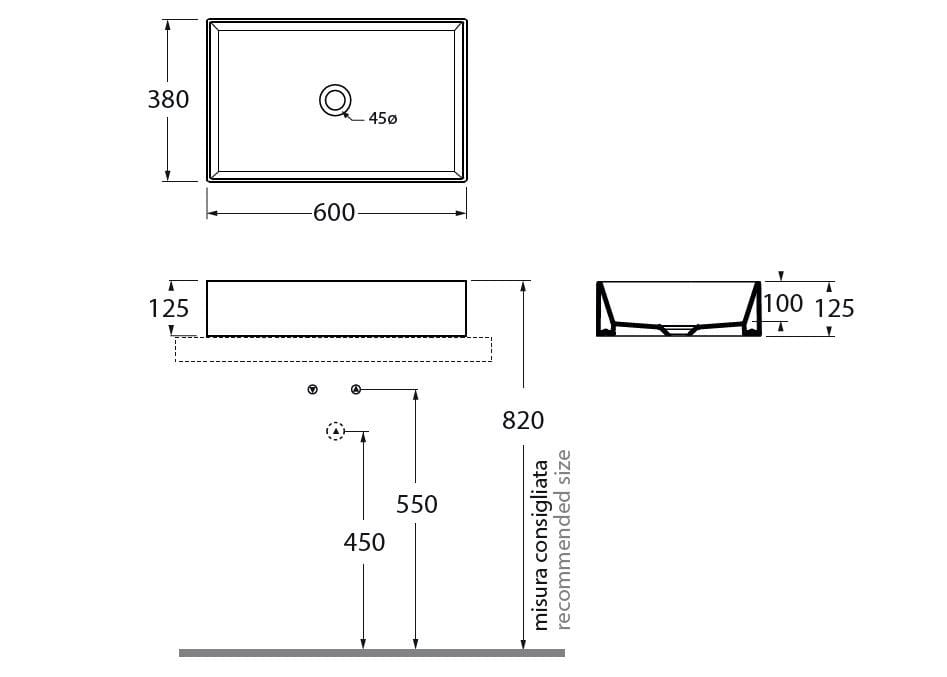 Керамическая одиночная прямоугольная столешница Azzurra Ceramica Elegance ARCH-00129701 - Вид №2