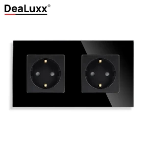 91708925 Розетка двойная встраиваемая Dealuxx R30212 с заземлением цвет черный STLM-1110267