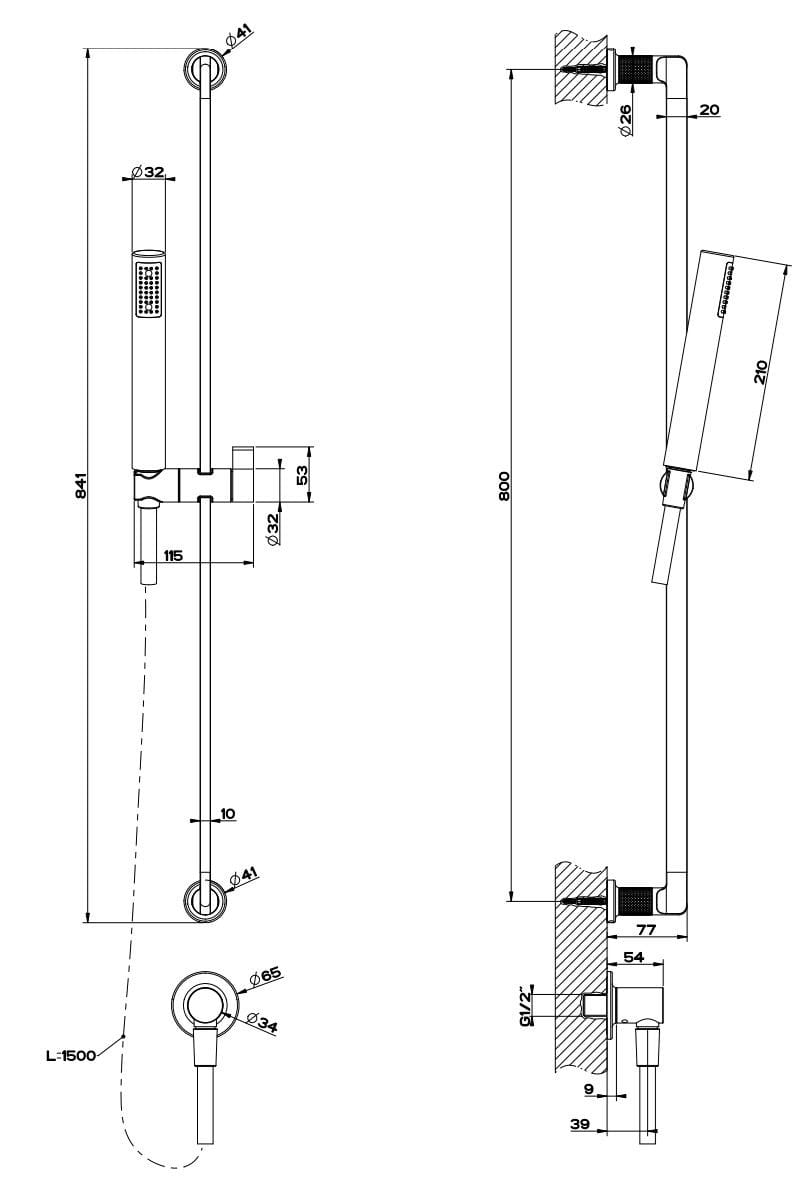 Хромированный латунный стержень с ручным душем Gessi гравированный ARCH-00057364 - Вид №1