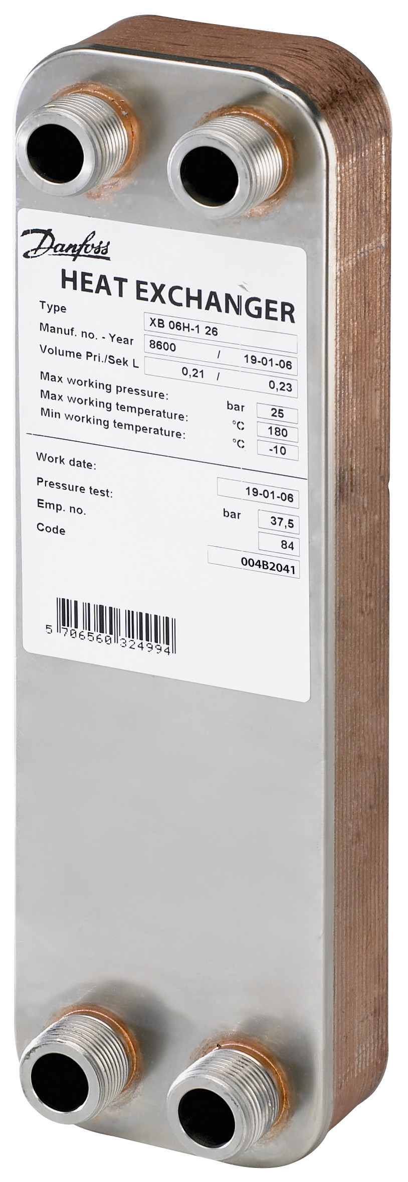 Danfoss Паяный пластинчатый теплообменник серии XB06 XB 06H-1 26 паяный пласт. теплообменник 004B2041  - Вид №17