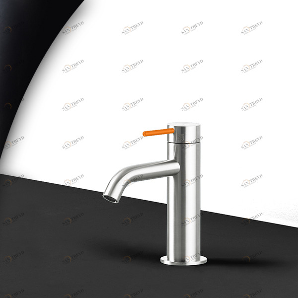 Смеситель для раковины сталь глянцевая с оранжевой ручкой Toki Radomonte TKI1LCIL14