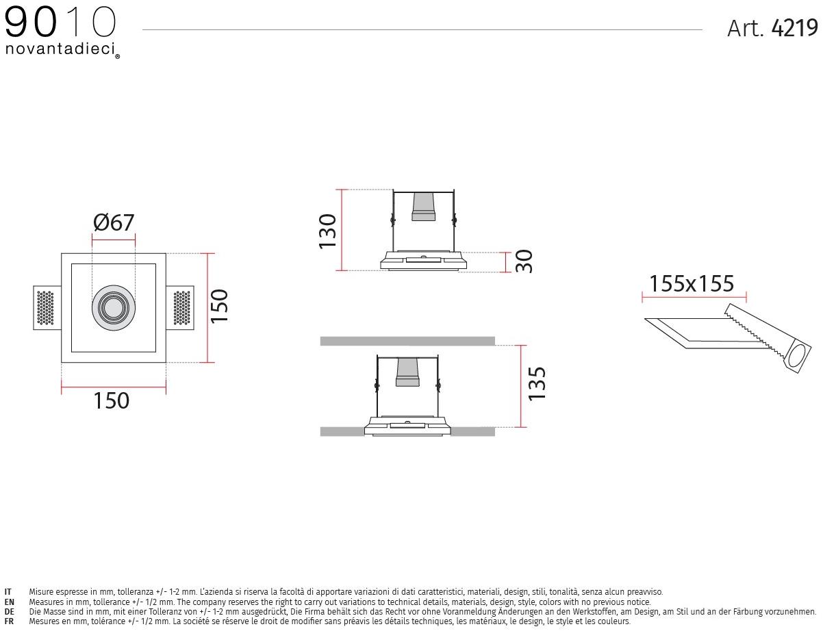9010 novantadieci Встраиваемые настенные и потолочные светильники из cristaly®  4219  - Вид №2