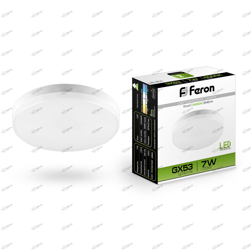 Лампа светодиодная Feron GX53 7W 4000K LB-451 25828 FERON  00-3956601 Матовый 