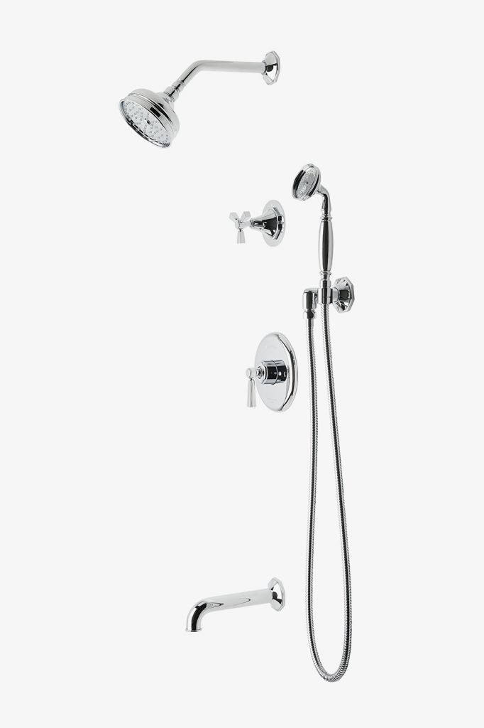 RDSP14 Душевой комплект Roadster с балансировкой давления с 5-дюймовой розеткой для душа, ручным душем, изливом ванны и перекрестной перекрестной ручкой. Waterworks 