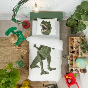 Детское постельное белье односпальное "Тираннозавр Рекс" 150х200 см SNURK  335503 Белый;зеленый