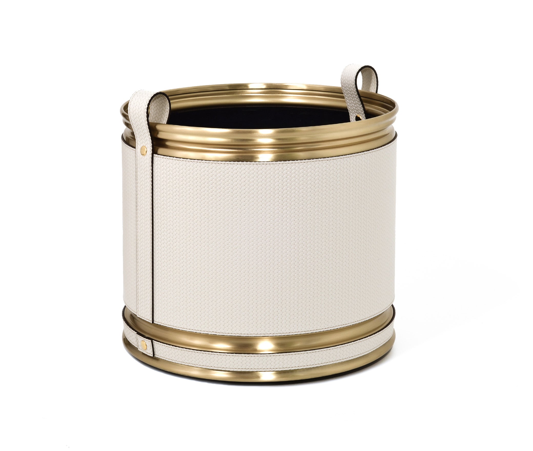 Кашпо - Ø 40,5XH32 см / металл-отделка_сатин-латунь / зерненая кожа_белый Pinetti G5.0158.029.000 - Вид №1