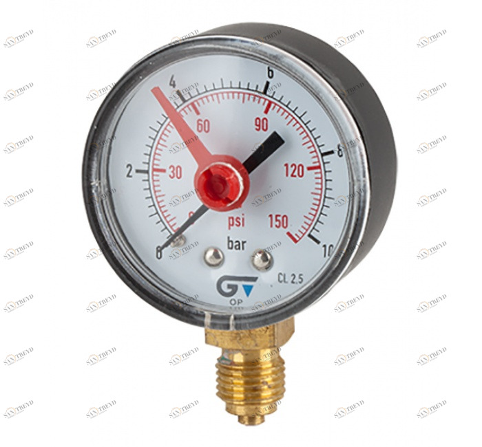 GENEBRE 3819 010 Манометр Ø 53, красный индекс, нижнее соединение 