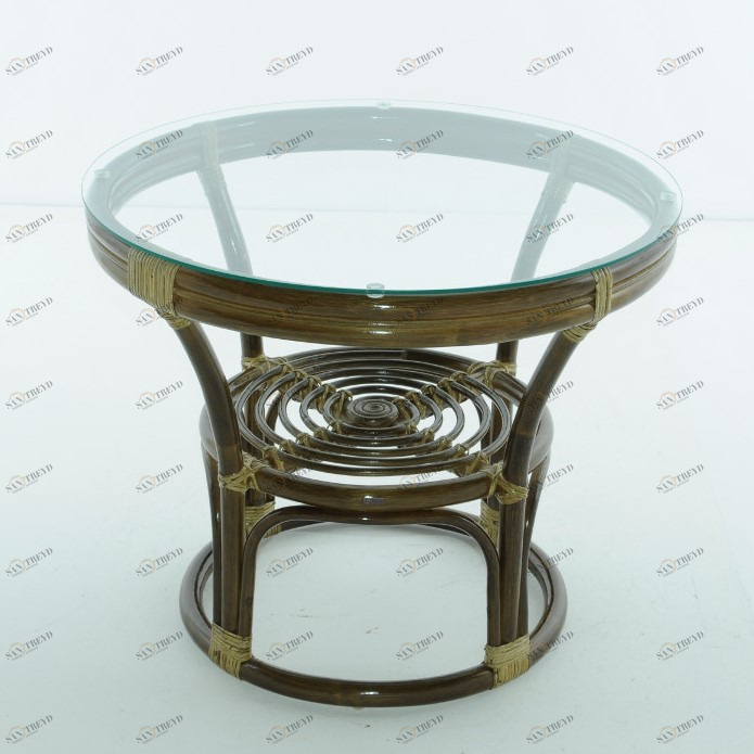Кофейный столик круглый со стеклянной столешницей 58х70 см олива Calamus Rotan VINOTTI  00-3885271 Зеленый 