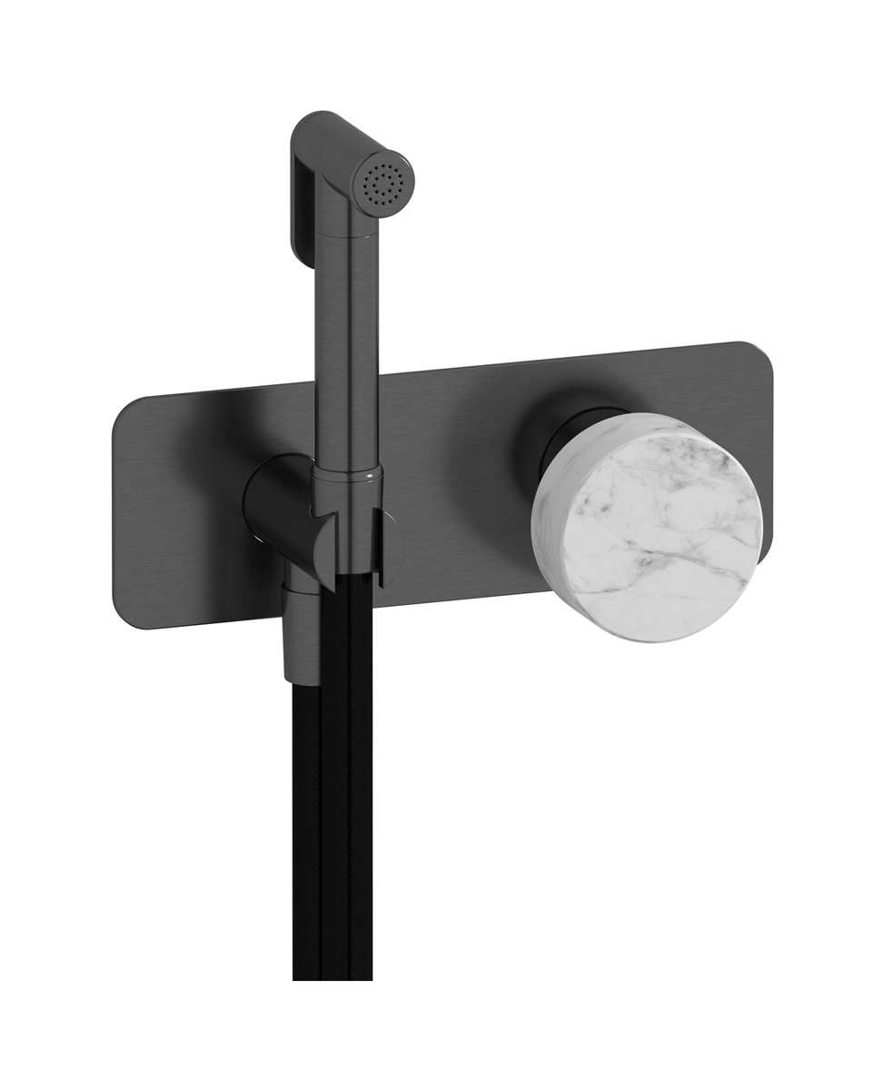 Внешние части гигенического душа со смесителем. WE ARE IB mr706cs_1 Brushed Black Chrome Marmo