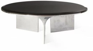 Roche Bobois Низкий круглый журнальный столик из алюминия и дерева