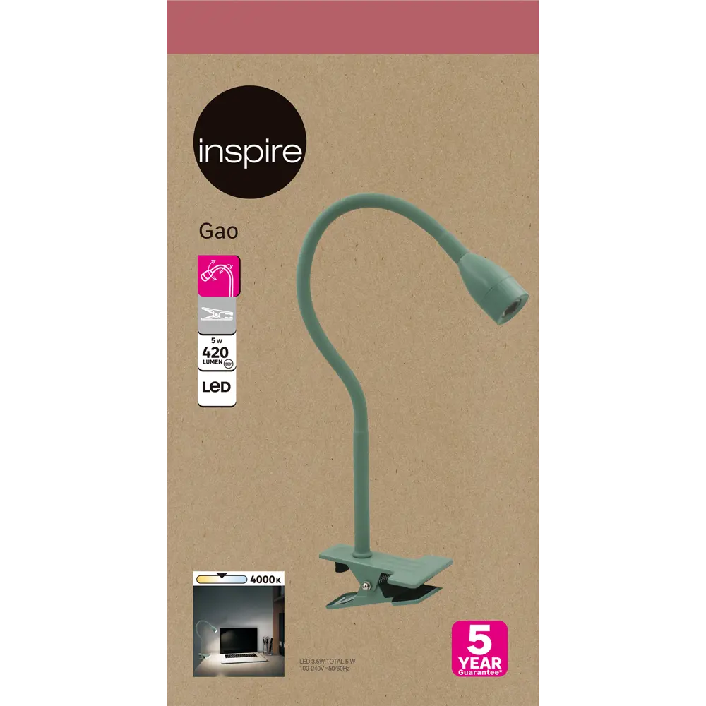 INSPIRE Gao — стильная светодиодная лампа с прищепкой для рабочего стола 86493692 STLM-1565023 - Вид №3