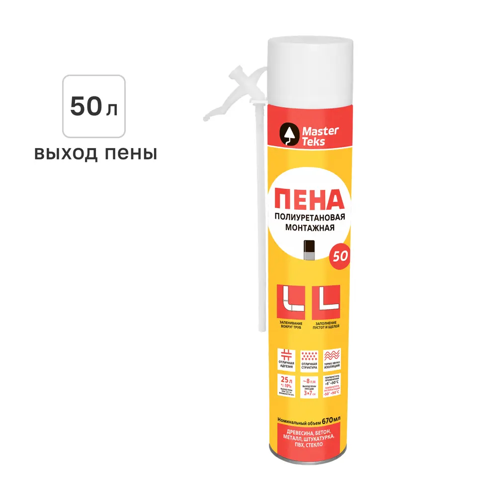 Пена монтажная бытовая Masterteks выход пены 50 л всесезонная 670 мл STLM-2092135