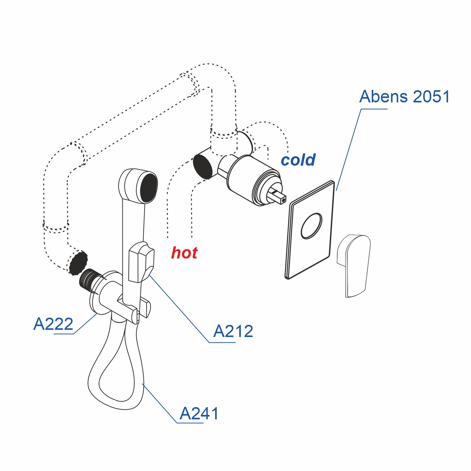 A02041 Встраиваемый комплект для биде со шлангом 120 см WasserKRAFT  - Вид №2