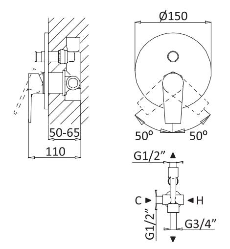 Встраиваемый однорычажный смеситель для душа с переключателем CEZARES NAUTIC-VDIM-NOP - Вид №1