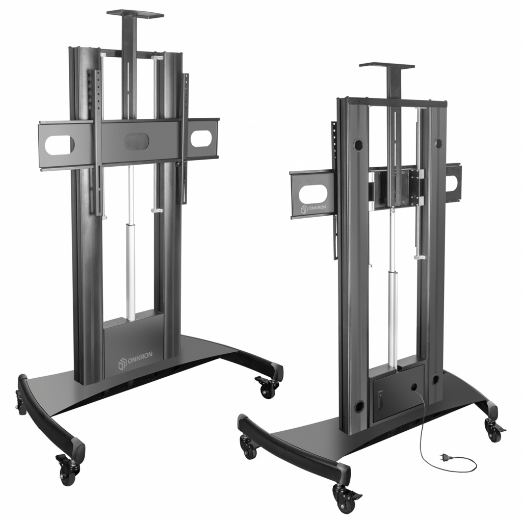 TS2210 BLACK Мобильная стойка на 1 тв/ 55-100" от 200х200 до 1000х600, макс нагр 136кг, высота 1230-1723 мм, кабель-канал, 2 регулируемые полки, пду, электропривод регулировки по высоте, черная ONKRON Santreyd  - Вид №2