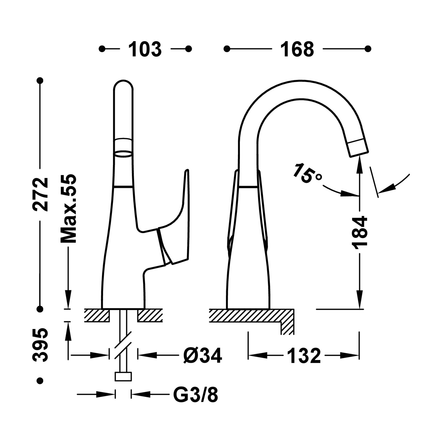 Смеситель для умывальника CANIGÓ PLUS с одной ручкой и боковым рычагом-21830802 TRES Canigo - Вид №1