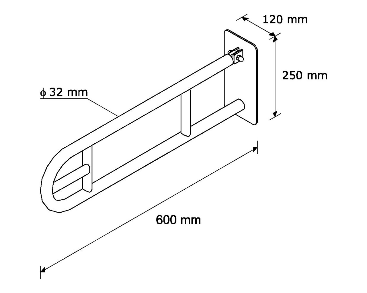 TPC10 ИЗОГНУТЫЙ ПОРУЧНИК 600 ММ С ДЕРЖАТЕЛЕМ ДЛЯ ТУАЛЕТНОЙ БУМАГИ Merida  - Вид №1
