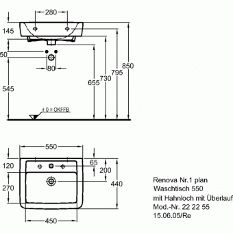 222255000 Подвесная раковина настенная прямоугольная Keramag  - Вид №1